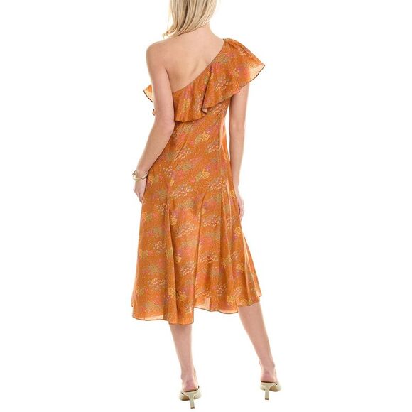 Rebecca Taylor Womens  Isabelle Silk Midi Dress, Orange - Picture 2 of 3